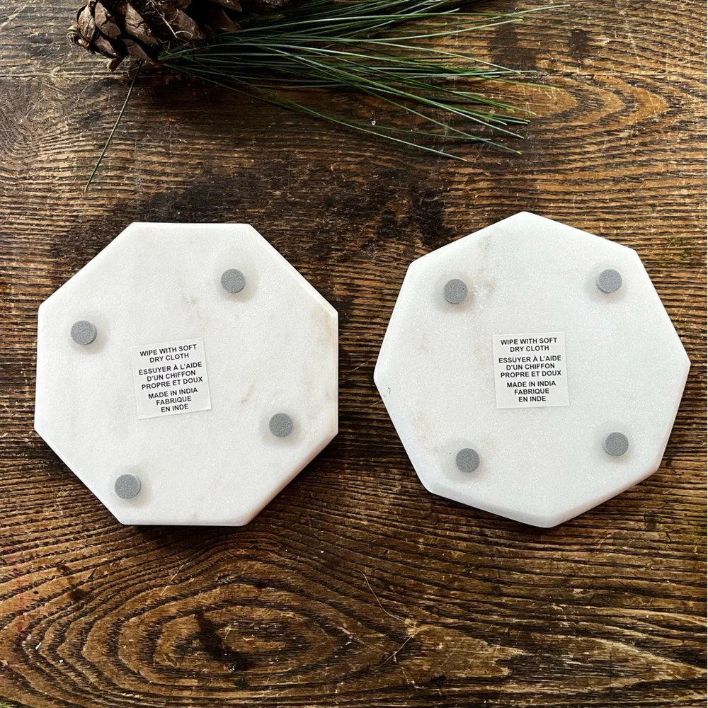 White and Grey Swirled Marble Coaster Set
